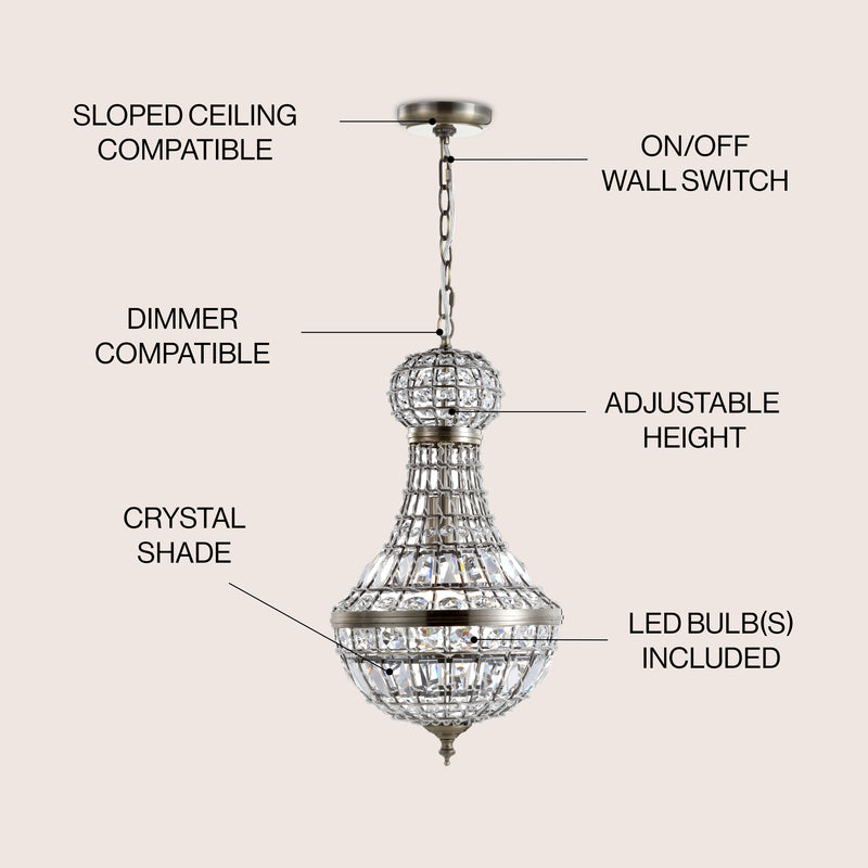 Regina Crystal/Metal Empire LED Pendant - JONATHAN Y