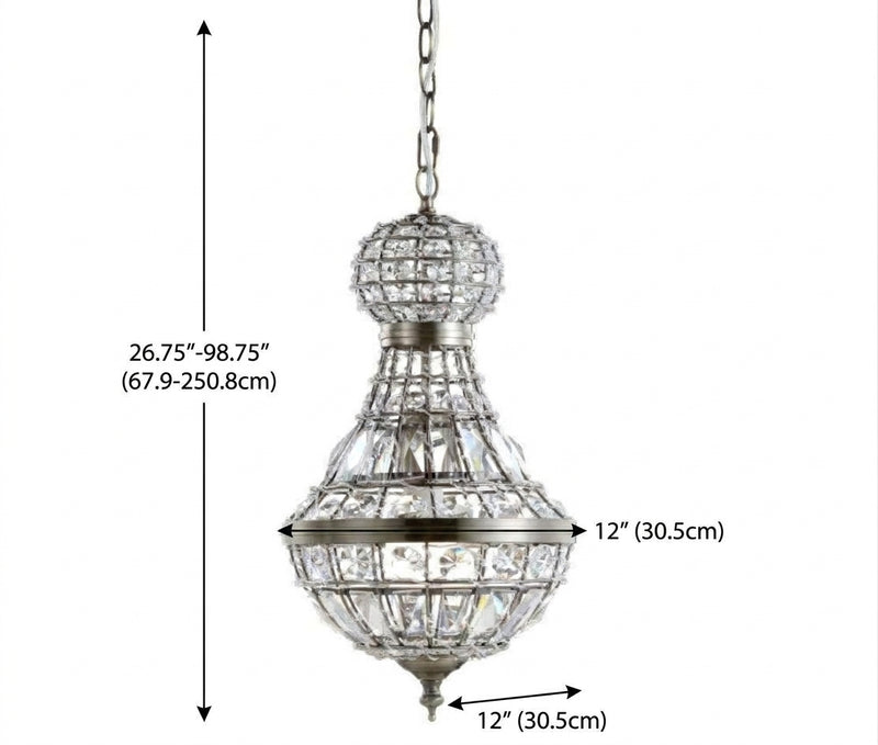 Regina Crystal/Metal Empire LED Pendant Antique Brass / 12" – DIM