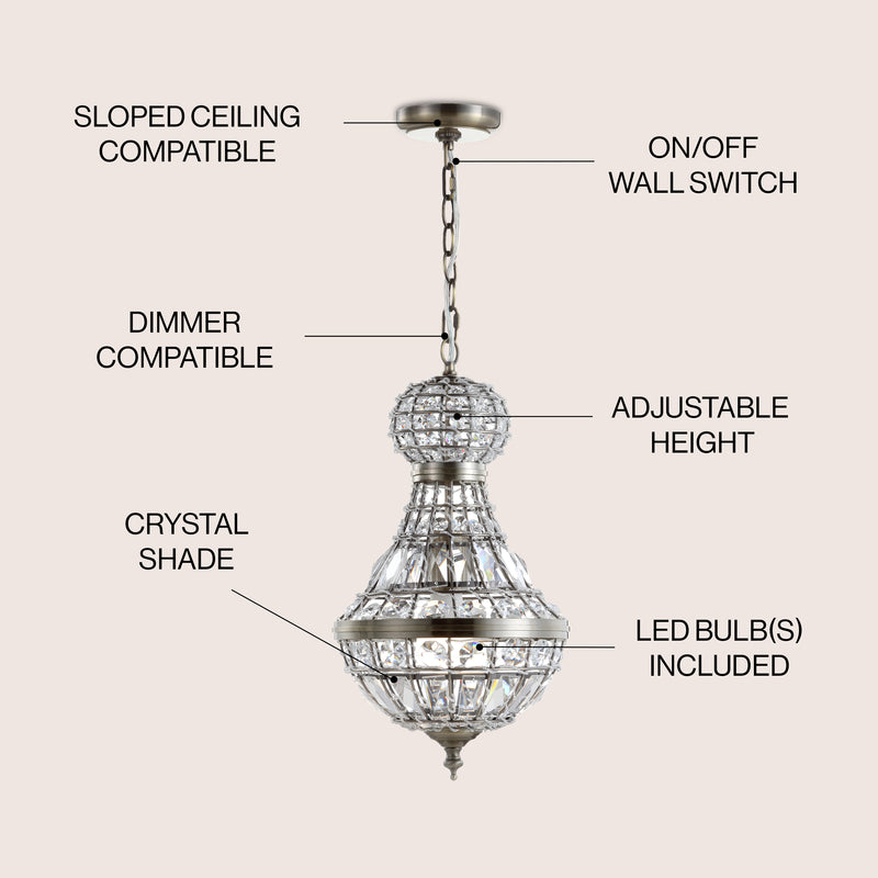 Regina Crystal/Metal Empire LED Pendant - JONATHAN Y