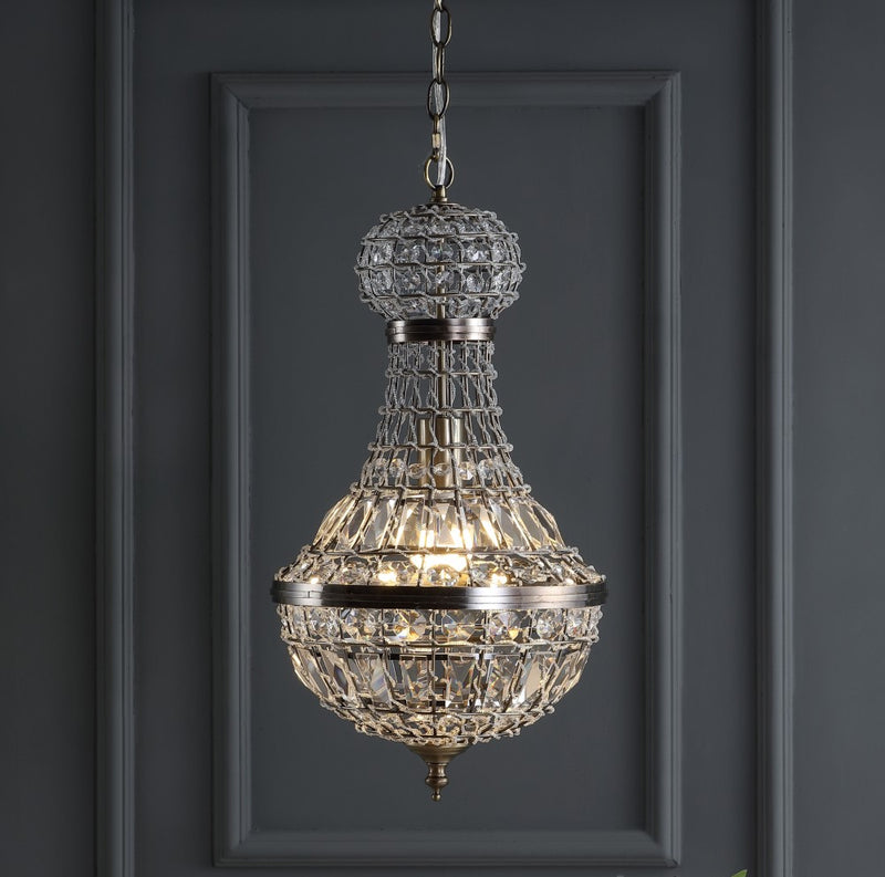 Regina Crystal/Metal Empire LED Pendant - JONATHAN Y