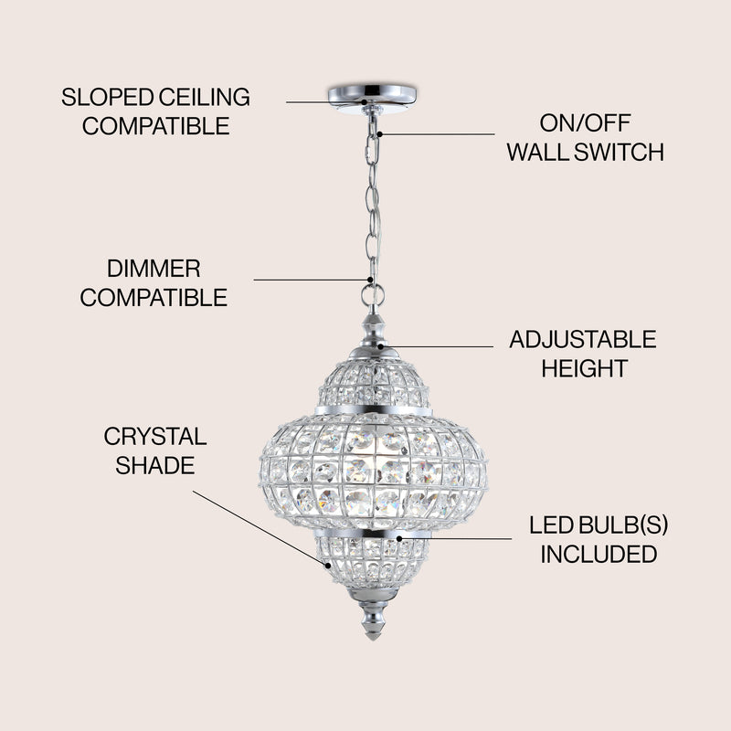 Juliette 12" Crystal/Metal LED Pendant Pendant - JONATHAN Y