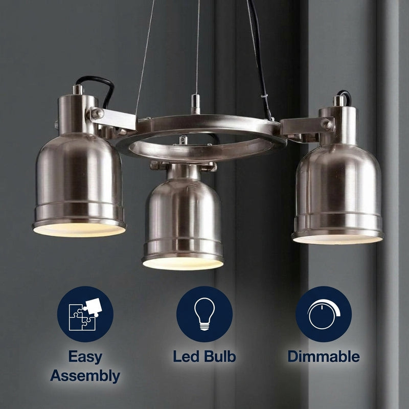 Liam 20" Metal LED Chandelier Nickel / 3 Sockets – ICONS