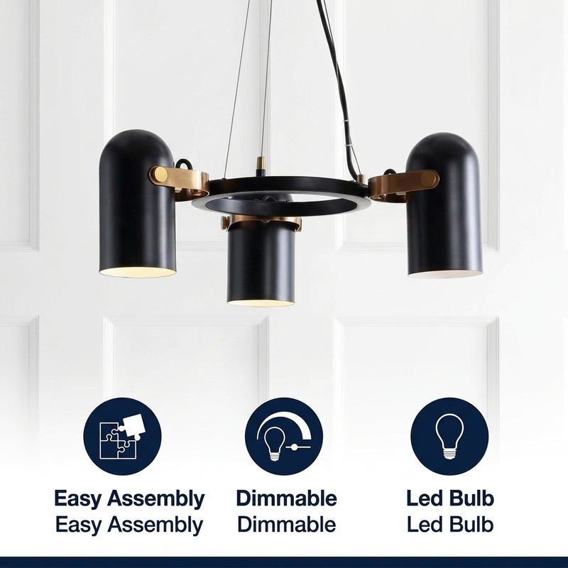 Eugenio Adjustable Metal LED Chandelier Black/Brass Gold / 22.5" – ICONS