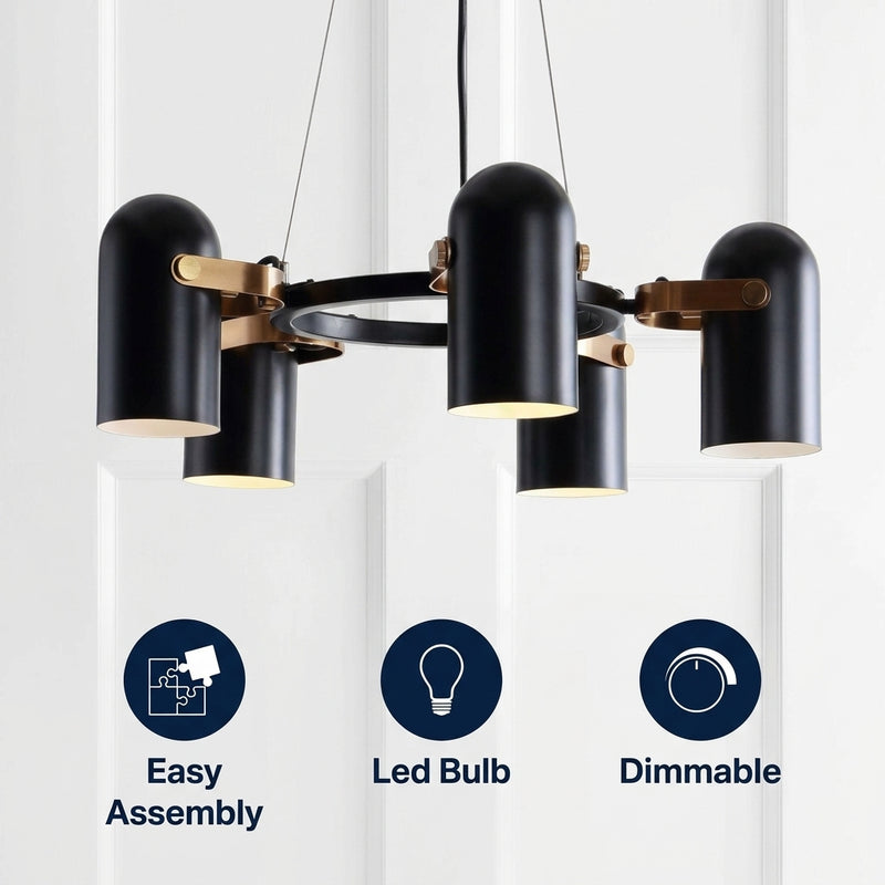 Eugenio Adjustable Metal LED Chandelier Black/Brass Gold / 24.5" – ICONS