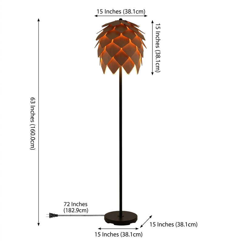Simon 63" Pinecone Wood/Metal LED Floor Lamp Natural/Black – DIM