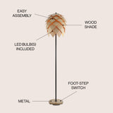 Simon 63" Pinecone Wood/Metal LED Floor Lamp - JONATHAN Y