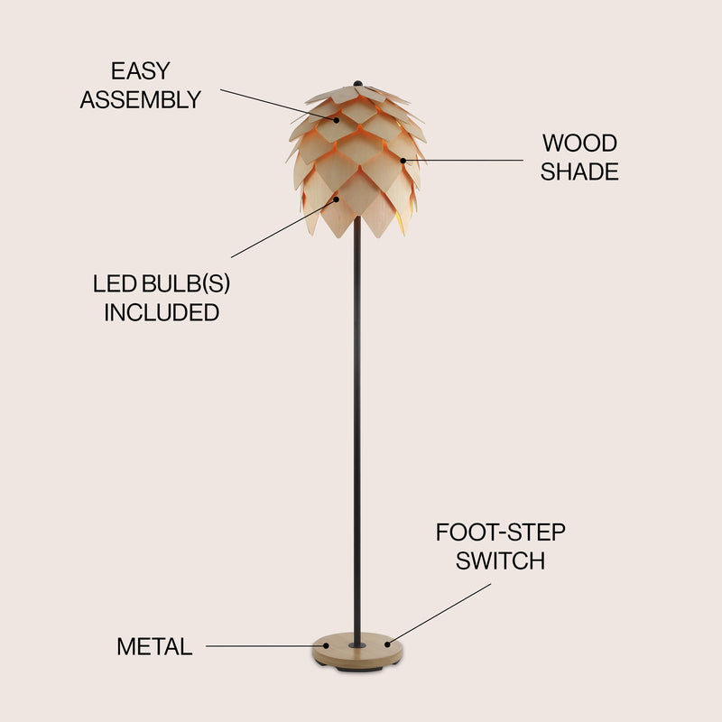 Simon 63" Pinecone Wood/Metal LED Floor Lamp - JONATHAN Y