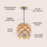 Simon 11.75" Pinecone Wood LED Pendant - JONATHAN Y
