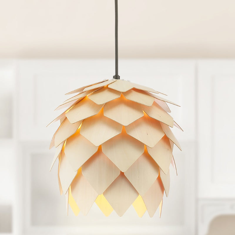 Simon 11.75" Pinecone Wood LED Pendant - JONATHAN Y