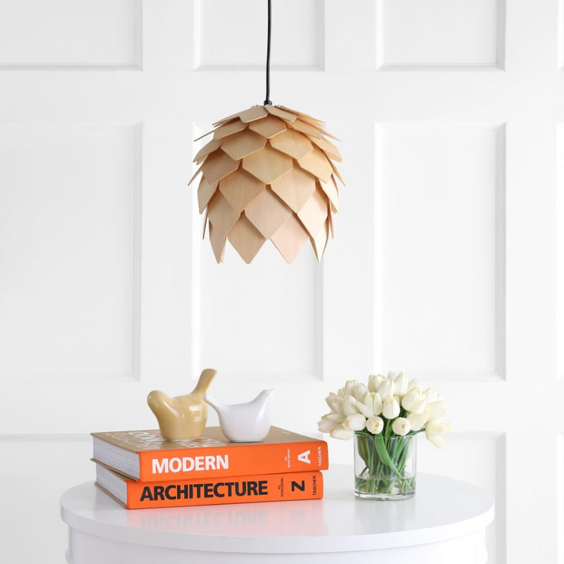 Simon 11.75" Pinecone Wood LED Pendant - JONATHAN Y
