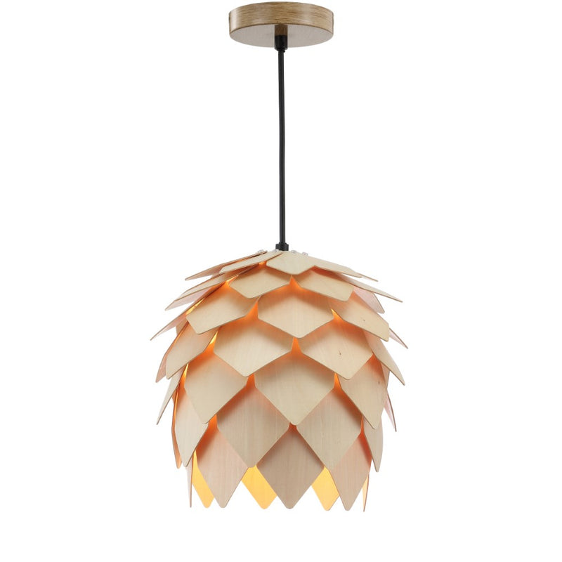 Simon 11.75" Pinecone Wood LED Pendant - JONATHAN Y