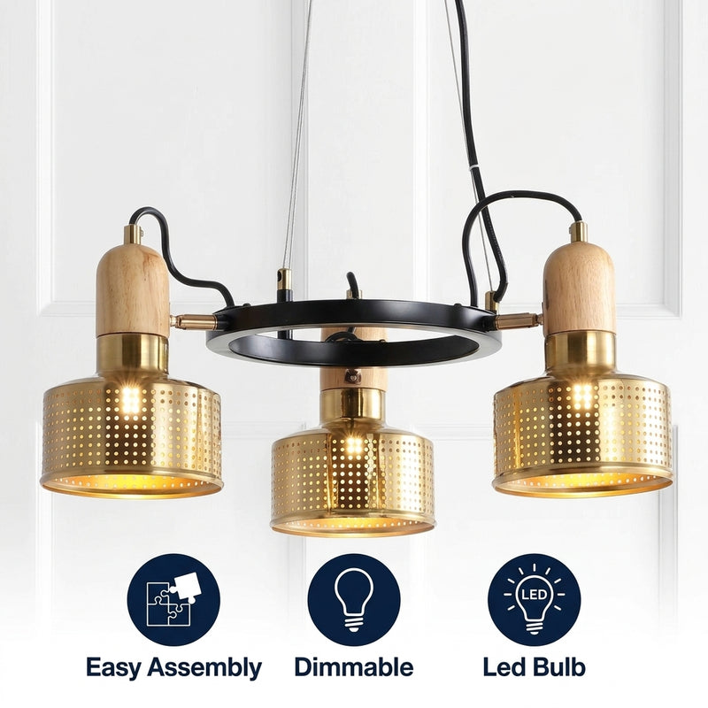 Gallery Adjustable Spotlight Metal LED Chandelier Brass Gold/Black / 3 Sockets – ICONS