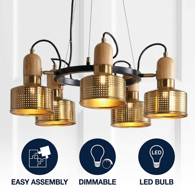Gallery Adjustable Spotlight Metal LED Chandelier Brass Gold / 5 Sockets – ICONS