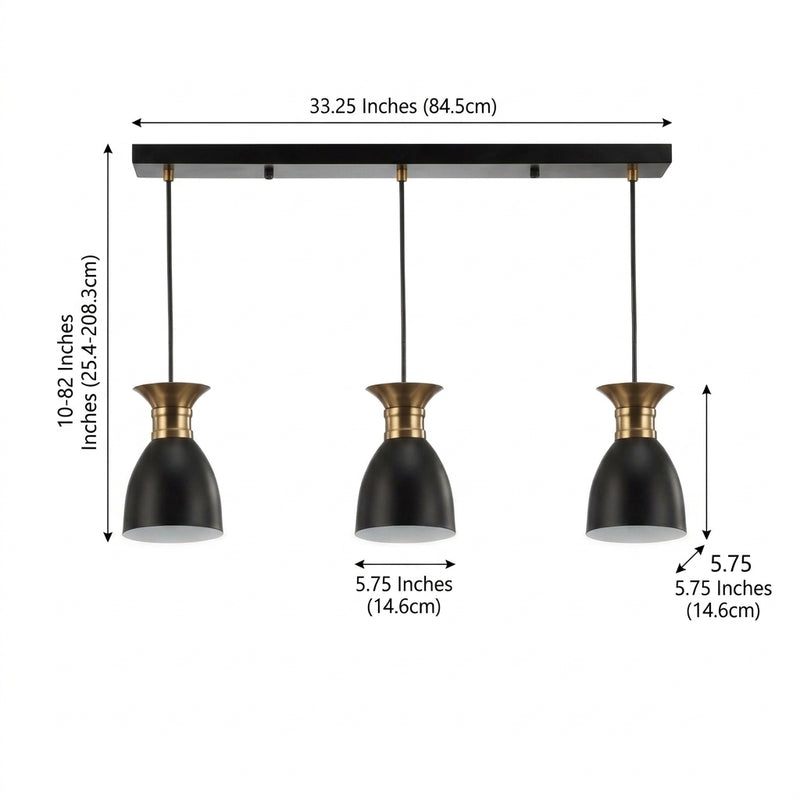 Edison Metal LED Pendant Black/Brass Gold / 3 Sockets – DIM