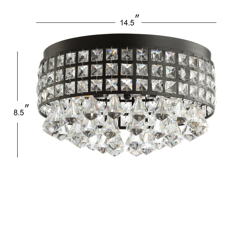 Meredith 14.5" Crystal Drops/Metal LED Flush Mount - JONATHAN Y