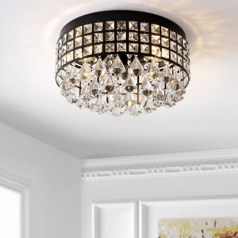 Meredith 14.5" Crystal Drops/Metal LED Flush Mount - JONATHAN Y