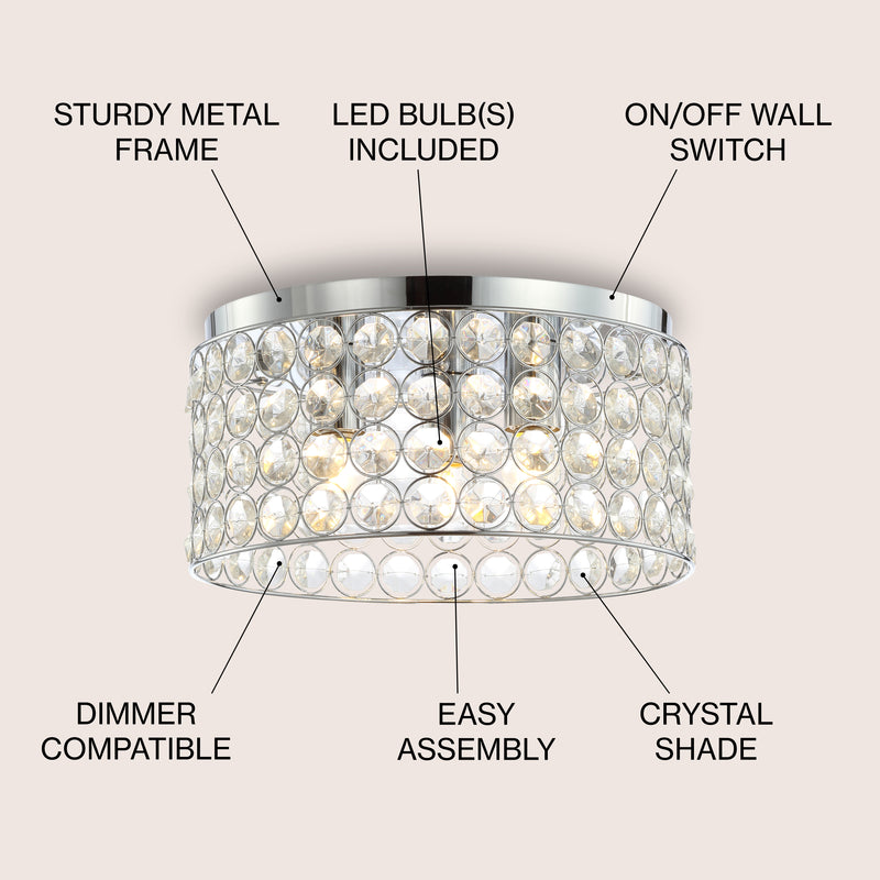 Ellen 15" Crystal/Metal LED Flush Mount - JONATHAN Y