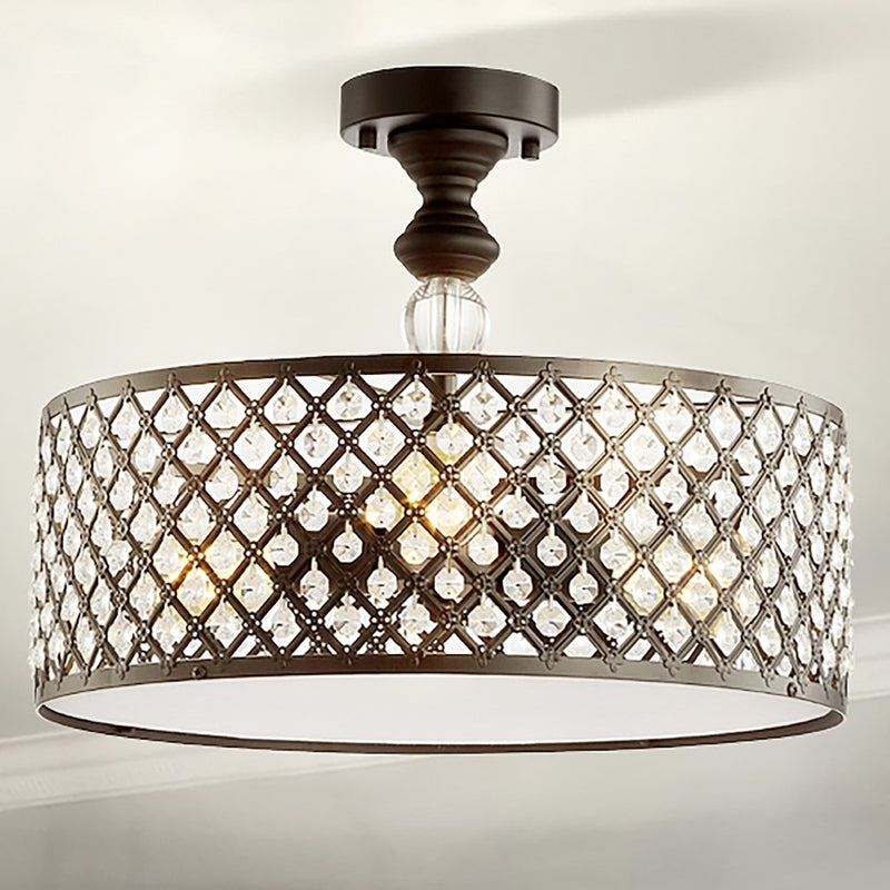Elise 17" Crystal/Metal Drum Semi-Flush Mount - JONATHAN Y