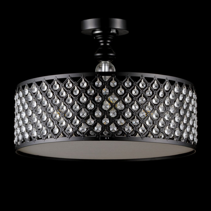 Elise 17" Crystal/Metal Drum Semi-Flush Mount - JONATHAN Y