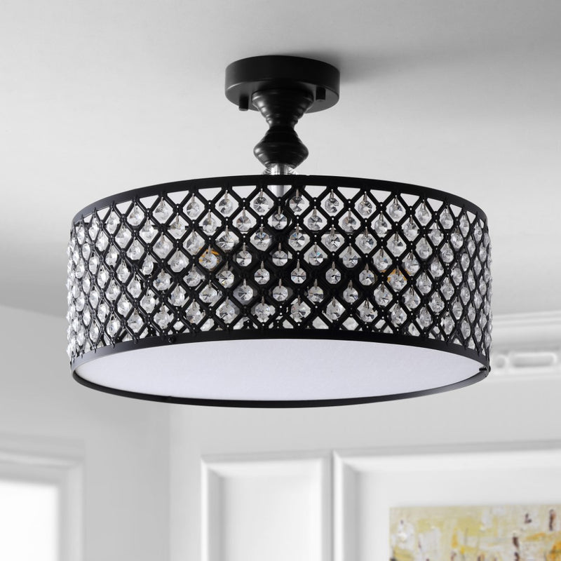 Elise 17" Crystal/Metal Drum Semi-Flush Mount - JONATHAN Y