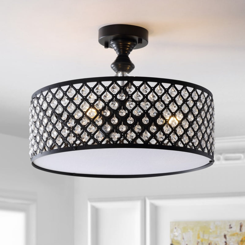 Elise 17" Crystal/Metal Drum Semi-Flush Mount - JONATHAN Y