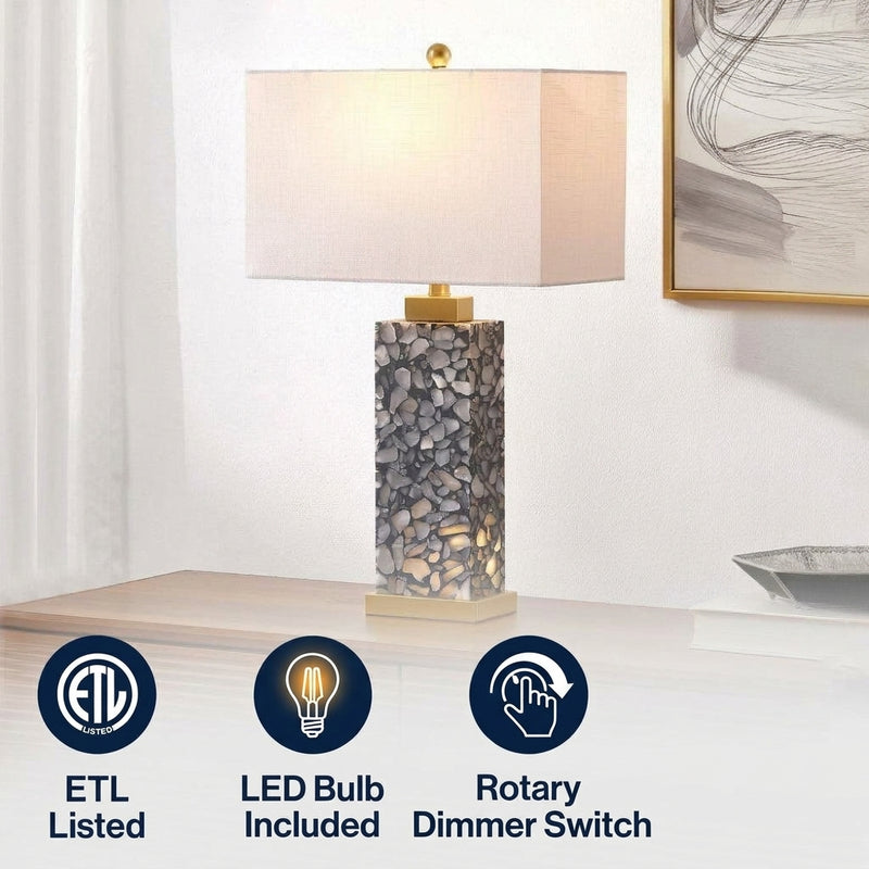 Elizabeth 27.5" Alabaster LED Table Lamp White/Gold Painting – ICONS