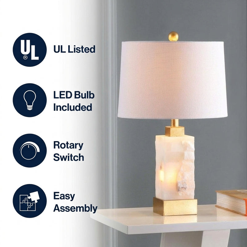 Eloise 23" Alabaster/Metal LED Table Lamp White/Gold Painting – ICONS