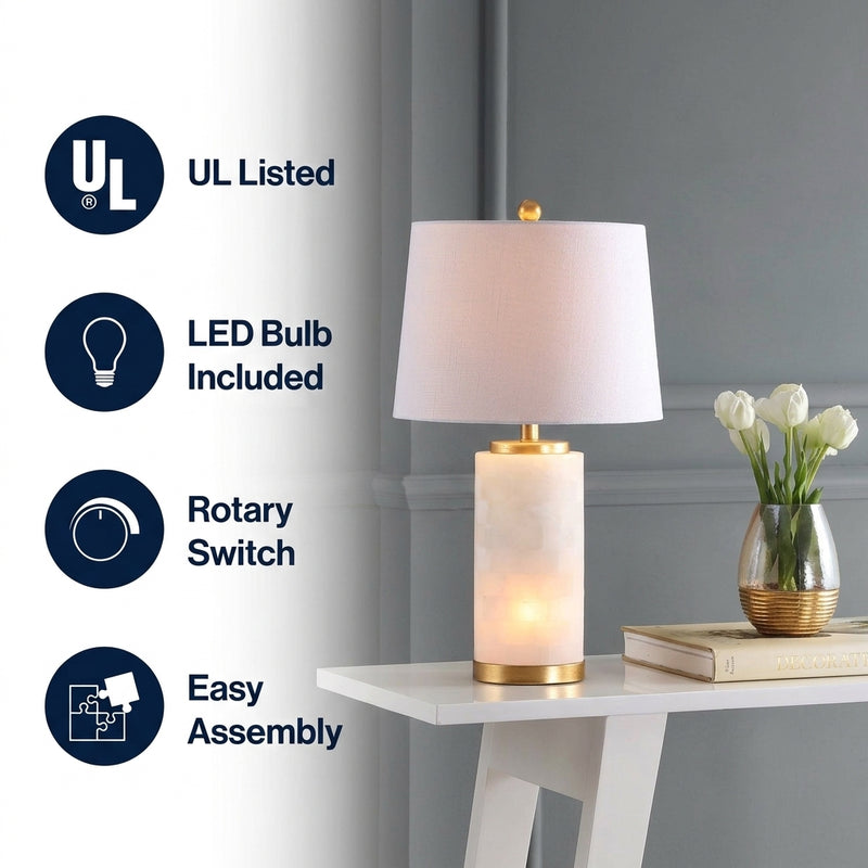Eliza 25.5" Alabaster LED Table Lamp White/Gold Leaf – ICONS
