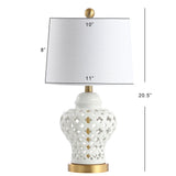 Quatrefoil Fretwork 20.5" Pierced Ginger Jar Ceramic/Metal LED Table Lamp - JONATHAN Y