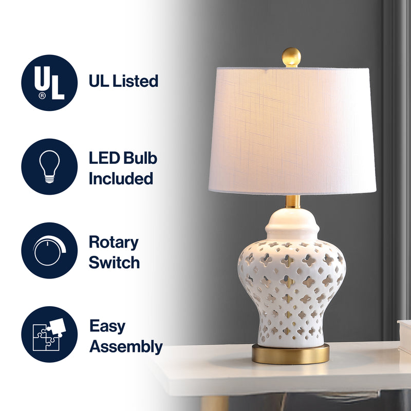 Quatrefoil Fretwork 20.5" Pierced Ginger Jar Ceramic/Metal LED Table Lamp