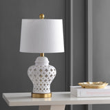 Quatrefoil Fretwork 20.5" Pierced Ginger Jar Ceramic/Metal LED Table Lamp - JONATHAN Y