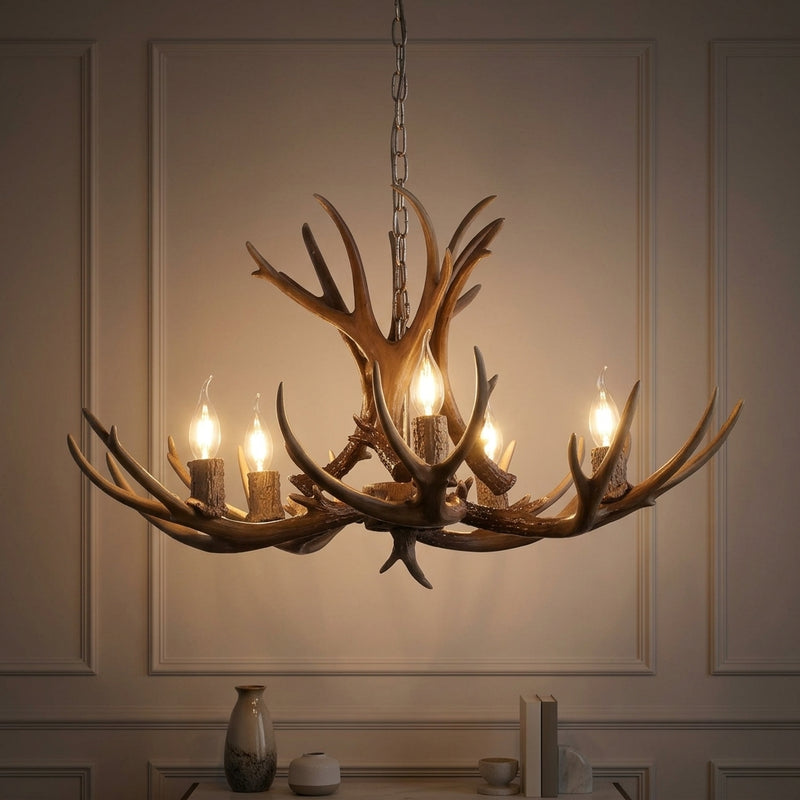 Eldora Rustic Farmhouse Adjustable Resin Antler LED Chandelier Brown / 5 Sockets – AI-ON