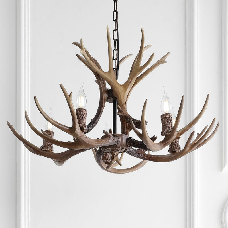Eldora Rustic Resin Antler Chandelier with Adjustable LED Lighting