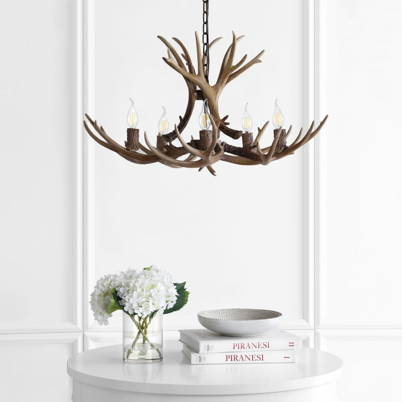 Eldora Rustic Resin Antler Chandelier with Adjustable LED Lighting