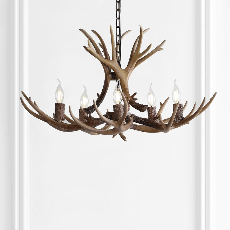 Eldora Rustic Resin Antler Chandelier with Adjustable LED Lighting