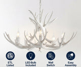 Eldora Rustic Farmhouse Adjustable Resin Antler LED Chandelier White / 5 Sockets – ICONS