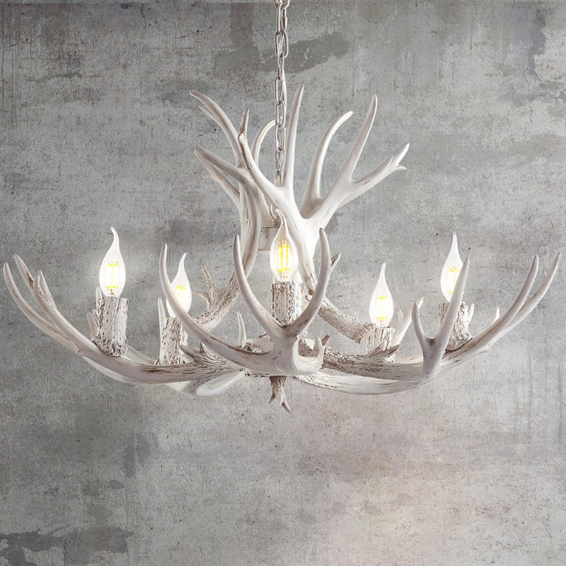 Eldora Rustic Farmhouse Adjustable Resin Antler LED Chandelier