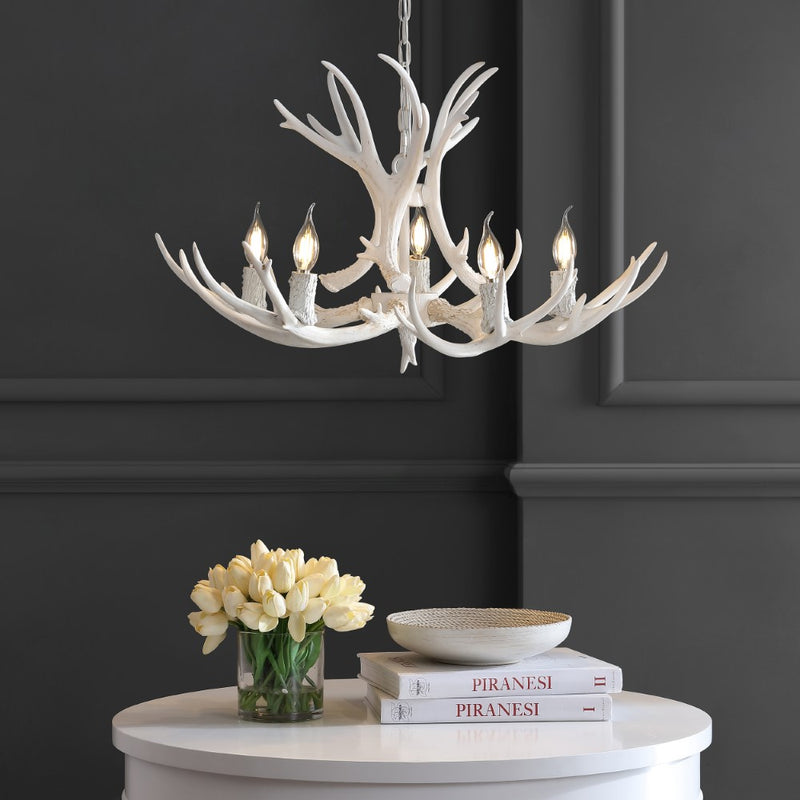 Eldora Rustic Farmhouse Adjustable Resin Antler LED Chandelier