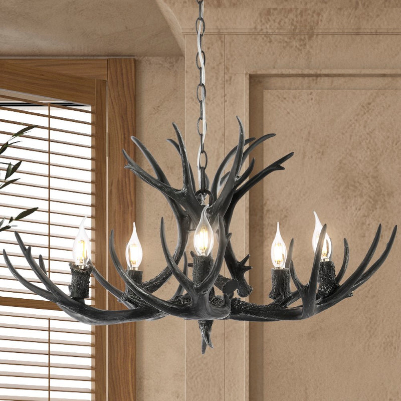 Eldora Rustic Farmhouse Adjustable Resin Antler LED Chandelier