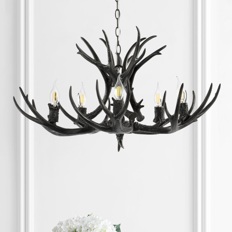 Eldora Rustic Farmhouse Adjustable Resin Antler LED Chandelier