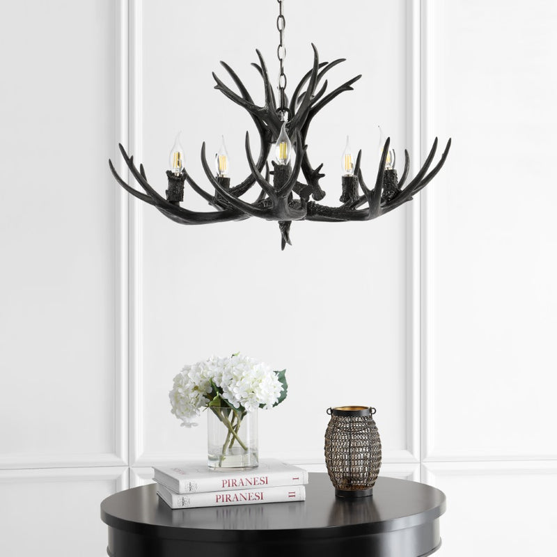 Eldora Rustic Farmhouse Adjustable Resin Antler LED Chandelier