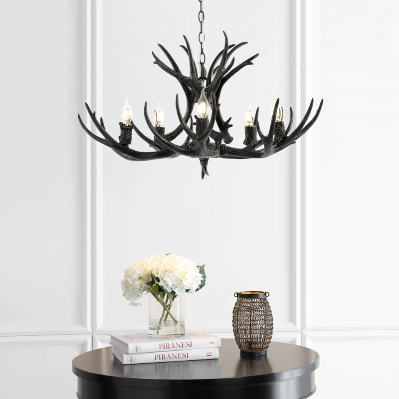 Eldora Rustic Farmhouse Adjustable Resin Antler LED Chandelier
