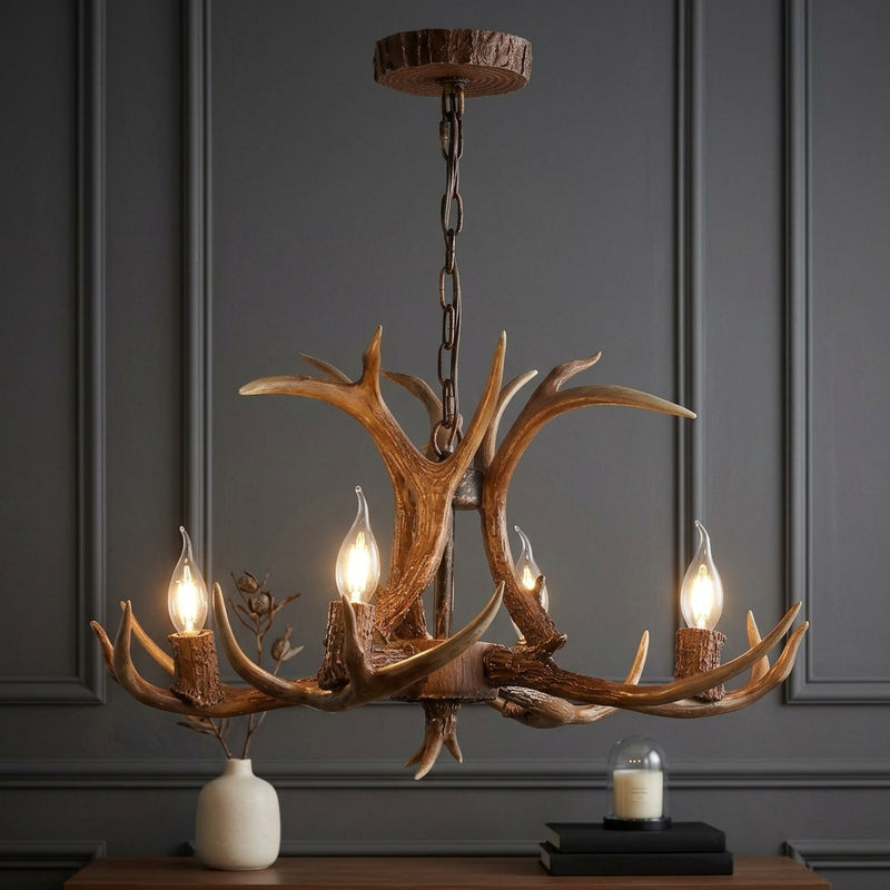 Eldora Rustic Farmhouse Adjustable Resin Antler LED Chandelier Brown / 4 Sockets – AI-ON
