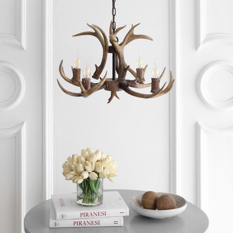 Eldora Rustic Resin Antler Chandelier with Adjustable LED Lighting