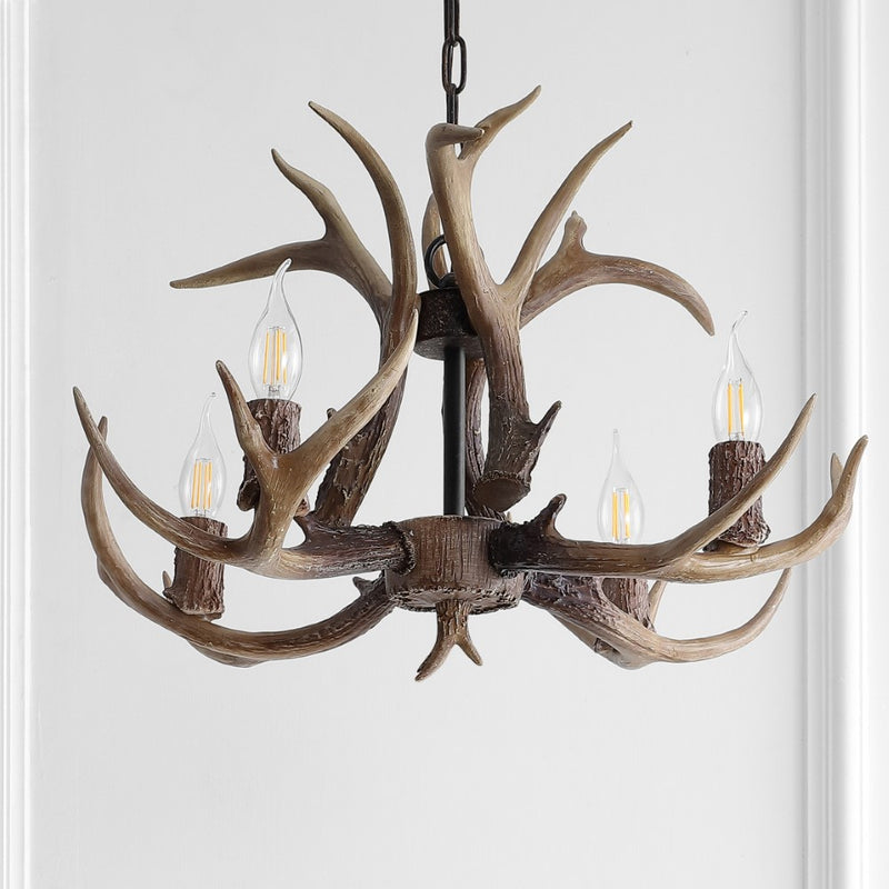 Eldora Rustic Resin Antler Chandelier with Adjustable LED Lighting