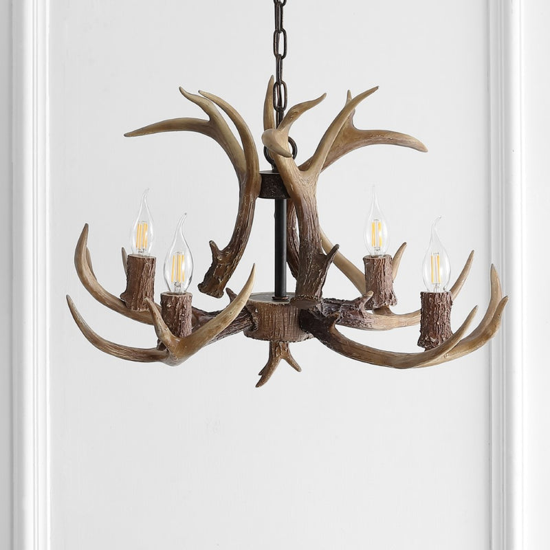 Eldora Rustic Resin Antler Chandelier with Adjustable LED Lighting