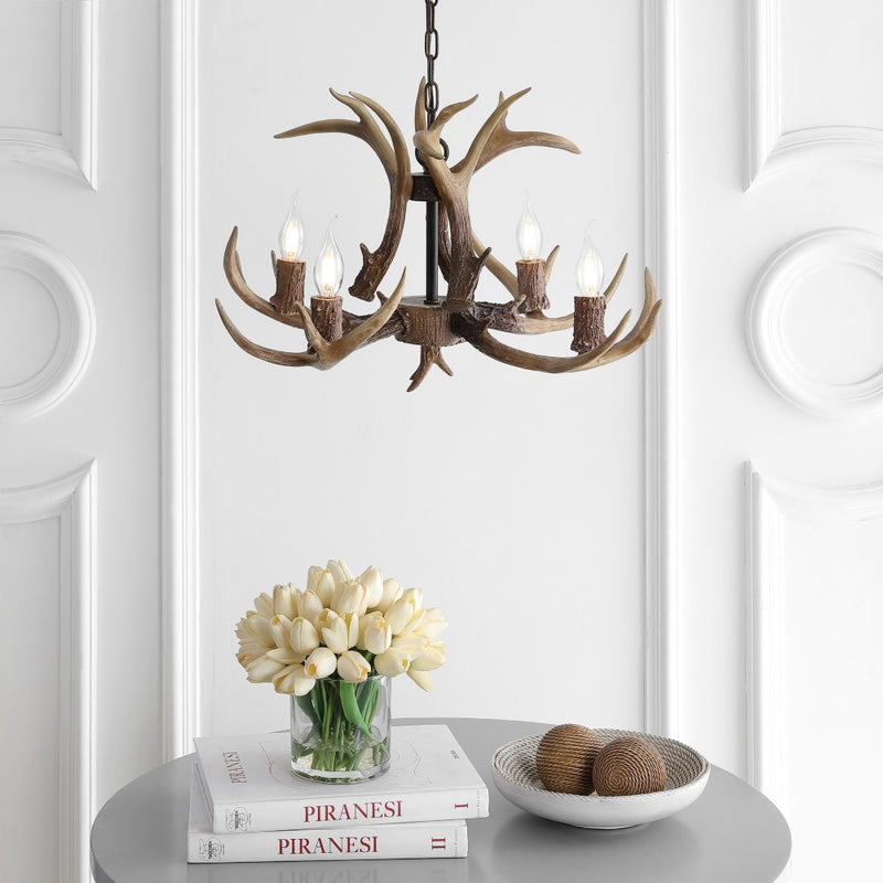 Eldora Rustic Resin Antler Chandelier with Adjustable LED Lighting
