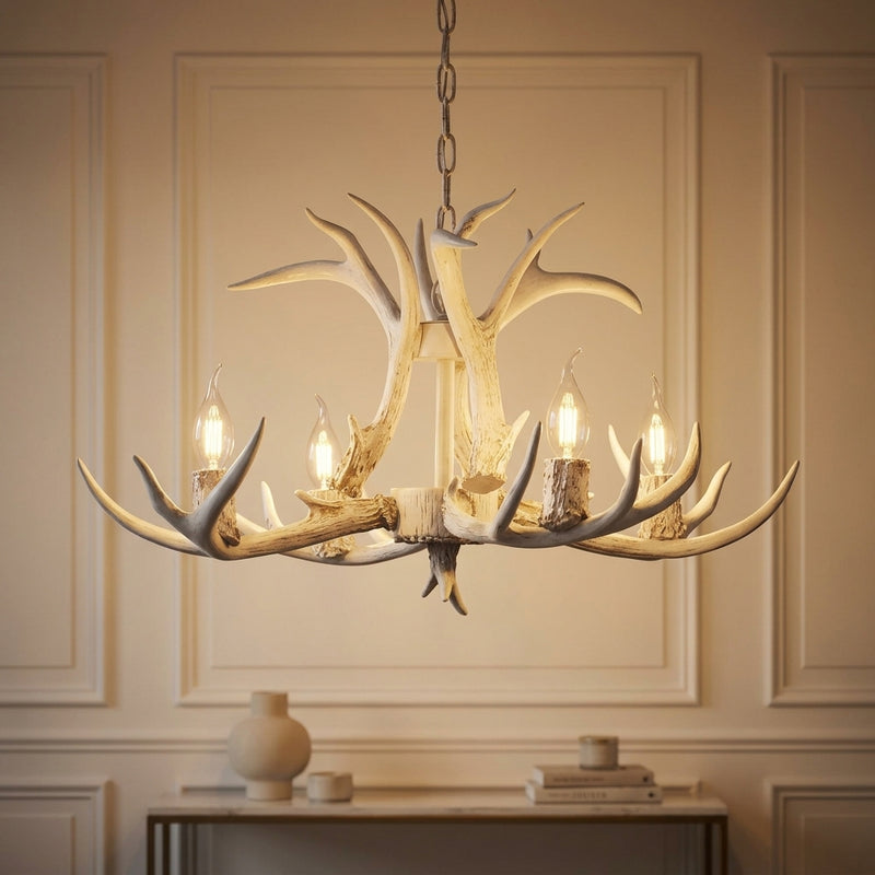 Eldora Rustic Farmhouse Adjustable Resin Antler LED Chandelier White / 4 Sockets – AI-ON