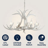 Eldora Rustic Farmhouse Adjustable Resin Antler LED Chandelier White / 4 Sockets – ICONS