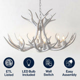 Eldora Rustic Farmhouse Adjustable Resin Antler LED Chandelier Silver / 4 Sockets – ICONS